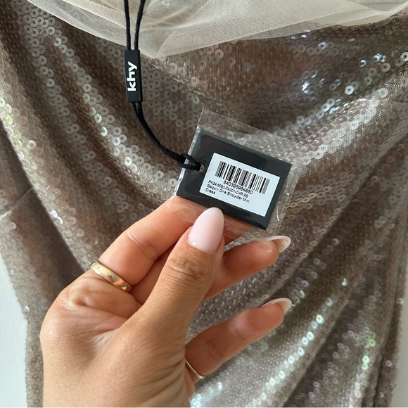 KHY Sequin One Shoulder Mini Dress Champagne - Picture 6 of 8